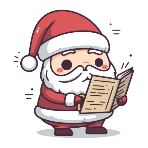 Santa Claus reading a book. Cute cartoon character. Vector illus