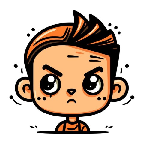 Cute cartoon boy with sad face. Vector illustration isolated on