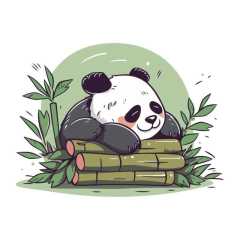 Cute panda sleeping on bamboo. Vector illustration in cartoon st