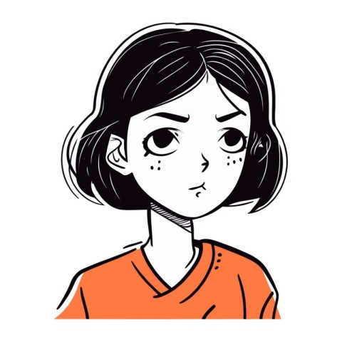 Vector illustration of a young girl with a sad expression on her