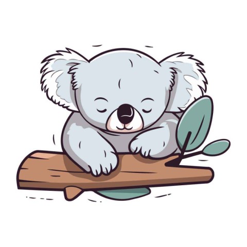 Cute cartoon koala sleeping on a log. Vector illustration.