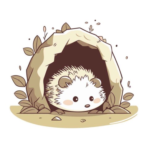 Cute hedgehog in the cave. Vector illustration of a cartoon hedg