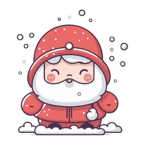 Cute cartoon santa claus with snow. Vector illustration.