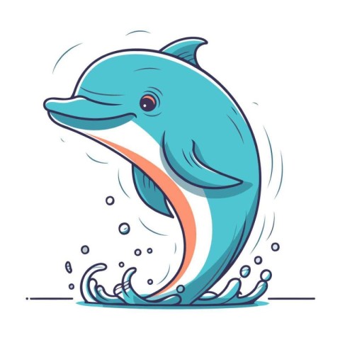 Dolphin jumping out of water. Vector illustration in cartoon sty