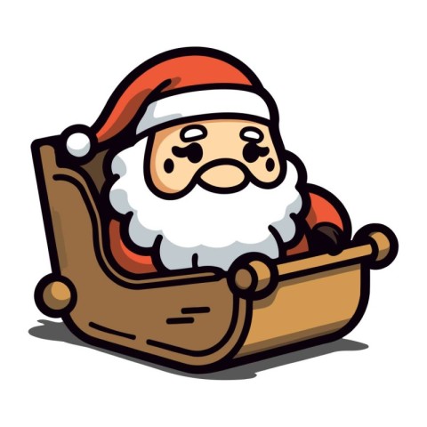 Cartoon Santa Claus in a wooden suitcase isolated on white backg