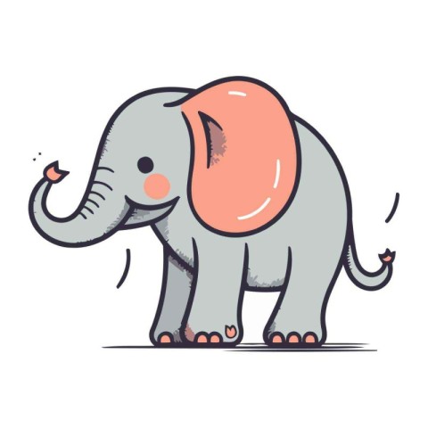 Cute little elephant. Hand drawn vector illustration in cartoon