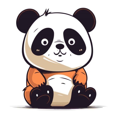 Cute cartoon panda sitting on the ground. Vector illustration.