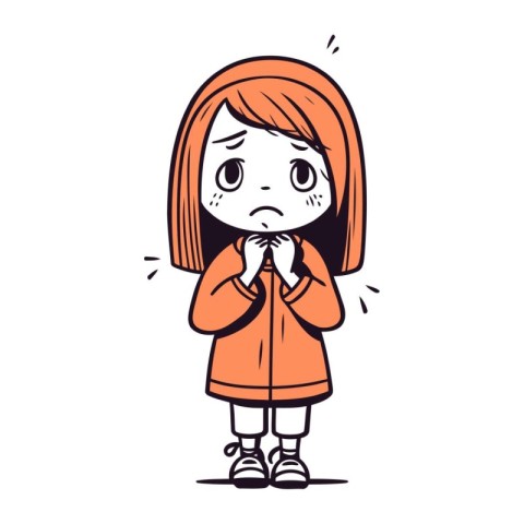 Illustration of a sad little girl in coat. vector illustration.