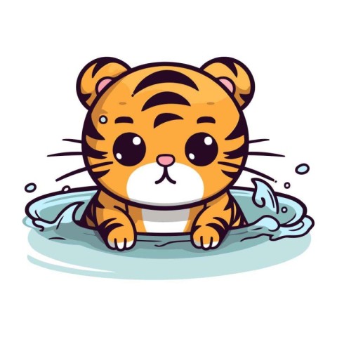 Cute tiger in water. Vector illustration of a cartoon tiger.