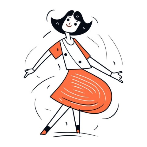 Vector illustration of a happy young woman in a skirt and jacket