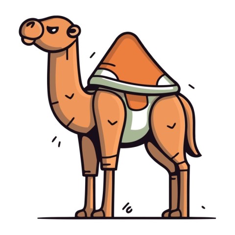 Camel with Santa Claus hat. Vector illustration in cartoon style