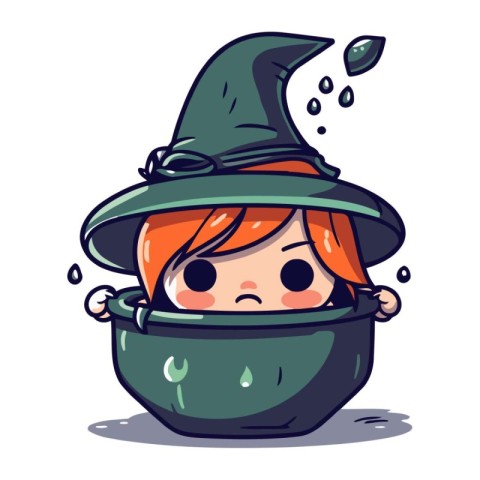 Cute little girl in witch costume. Vector illustration. Hallowee