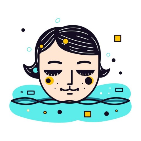 Vector illustration of a cute face of a man in a swimming pool.