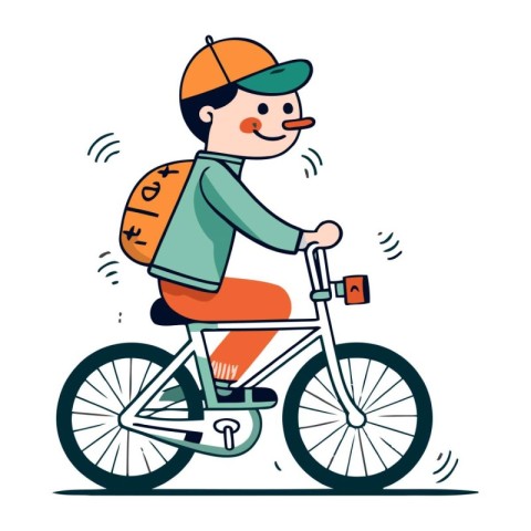 Courier in a cap rides a bicycle. Vector illustration.