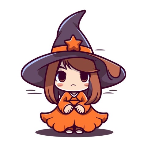 Cute little witch girl. Vector illustration. Isolated on white b