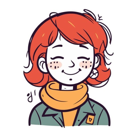 Vector illustration of a cute red haired girl with freckles on h