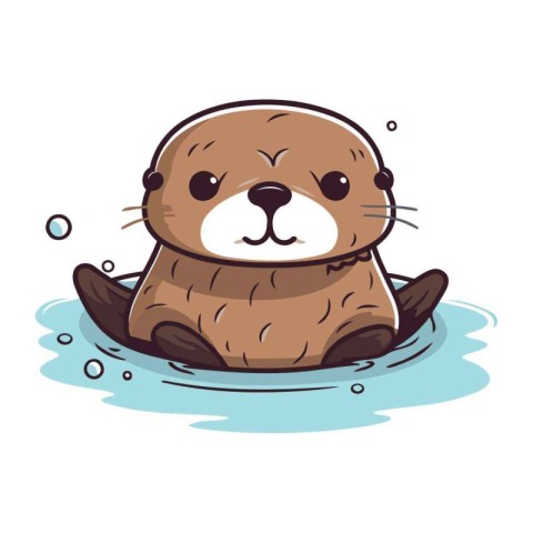 Cute cartoon otter swimming in the water. Vector illustration.