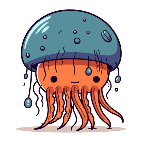 Cartoon funny jellyfish. Vector illustration in doodle style.