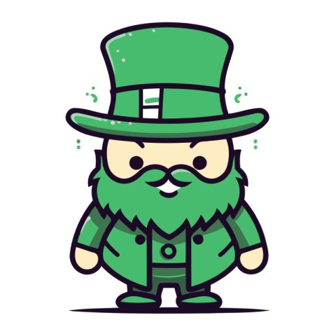 Leprechaun with green hat and beard. Vector illustration.