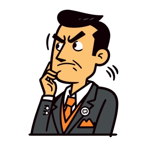 Thoughtful Businessman   Colored Cartoon Illustration. Vector