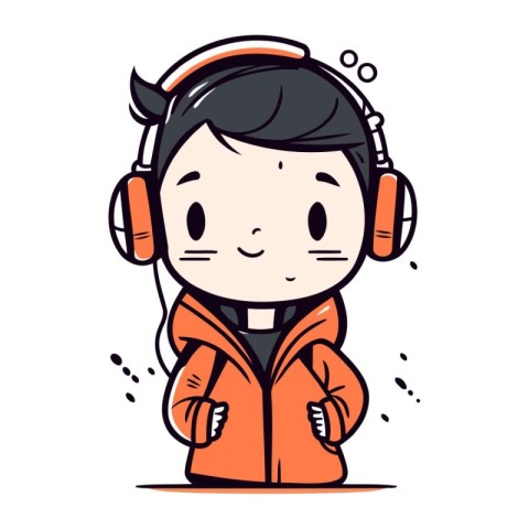 Illustration of a Kid Boy Wearing Headphones Listening to Music