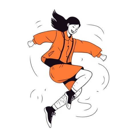 Vector illustration of a girl jumping in the air. Isolated on wh