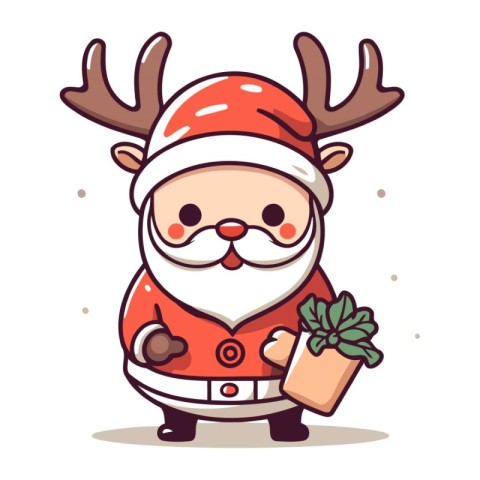 Santa Claus with a gift in his hands. Cute cartoon character.