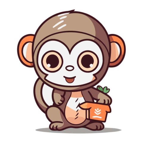 Cute monkey cartoon character holding a pot with plant vector il