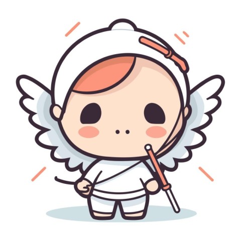 Cute angel with bow and arrow. Vector illustration in cartoon st