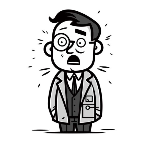 Cartoon illustration of a man looking worried and shocked with g