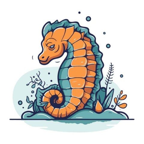 Seahorse. Sea life. Vector illustration in cartoon style.