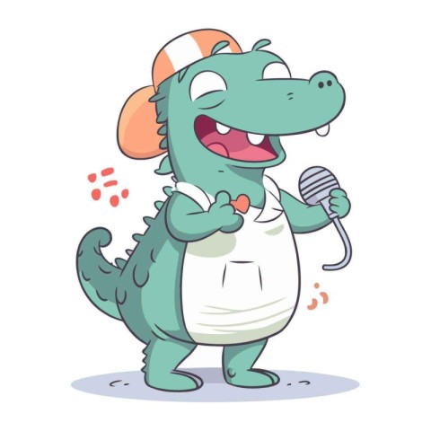 Cute crocodile with microphone. Vector illustration in cartoon s