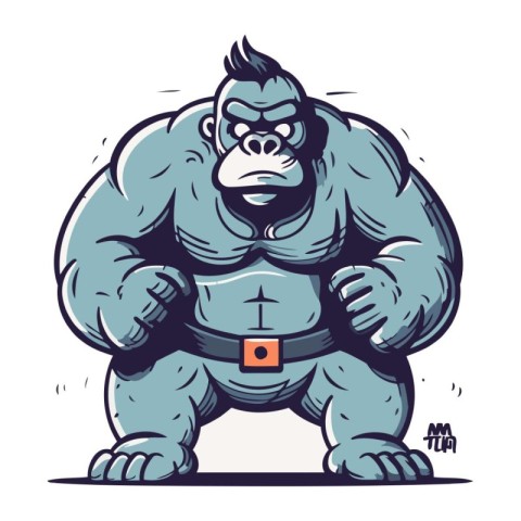 Vector illustration of a strong gorilla with a sword in his hand