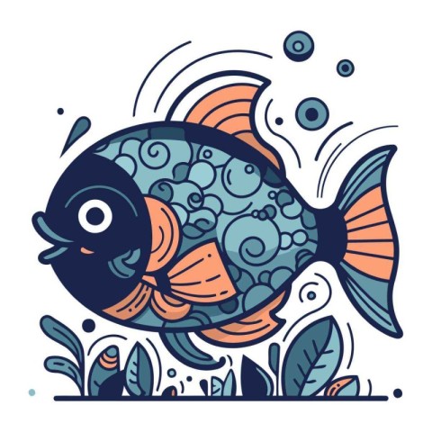 Cute cartoon fish. Vector illustration for your design. Coloring