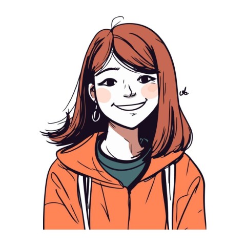 Portrait of a beautiful smiling girl in a red jacket. Vector ill