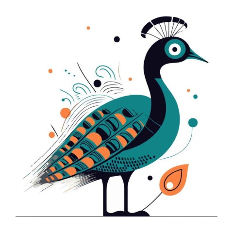 Peacock. Hand drawn vector illustration isolated on white backgr