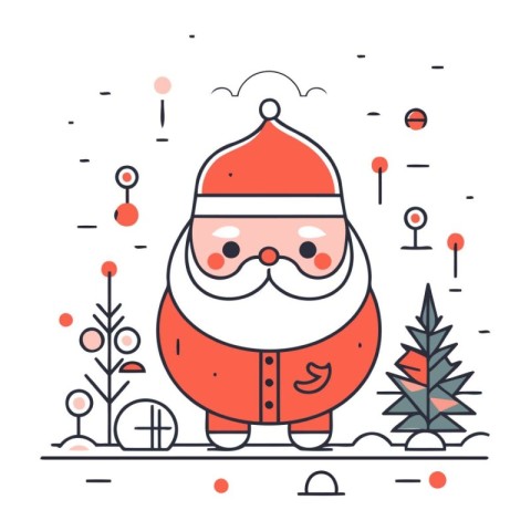 Vector illustration of cute santa claus. Flat line style design.