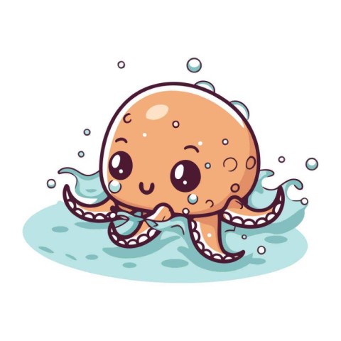 Cute octopus swimming in the water. Vector illustration isolated