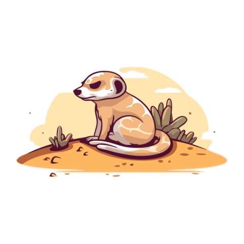 Cute meerkat sitting on the sand. Vector illustration.