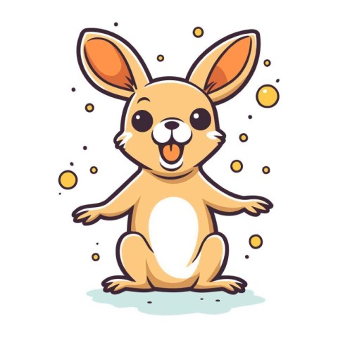 Cute cartoon hare sitting on the ground. Vector illustration.