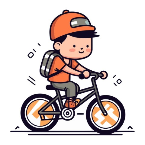 Cute little boy riding bicycle. Vector illustration in cartoon s