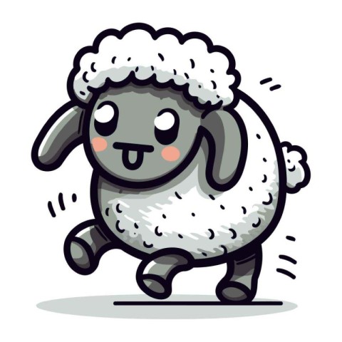 Sheep running cartoon character vector illustration. Cute funny