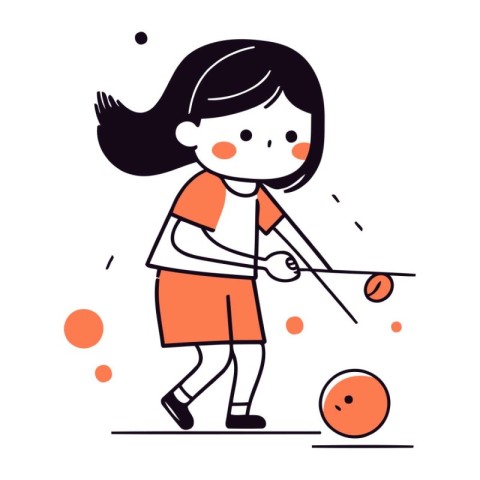 Girl playing golf. Vector illustration in flat style on white ba