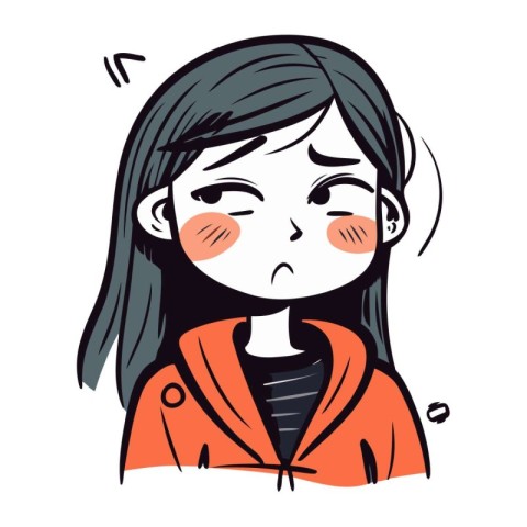 A girl in a coat who has a headache. Vector illustration.