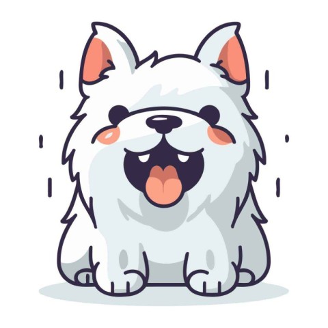 Cute white dog sitting. Vector illustration in a flat cartoon st