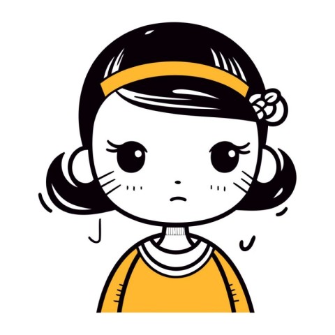 Cute kawaii little girl with sad expression. vector illustration