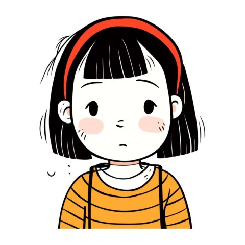 cute little girl with sad face expression. vector illustration e