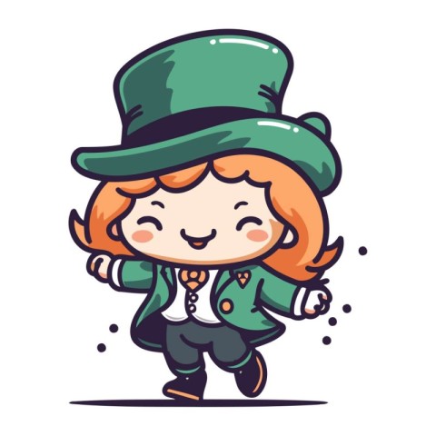 Cute little girl dressed in leprechaun costume. Vector illustrat