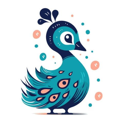 Peacock vector illustration. Cute cartoon peacock animal.