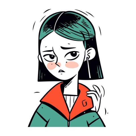 Angry woman. Vector illustration of a young woman in a jacket.